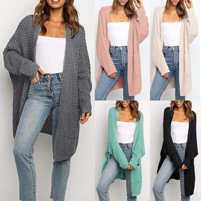 Small batch women's long sleeved pocket cardigans, knitted