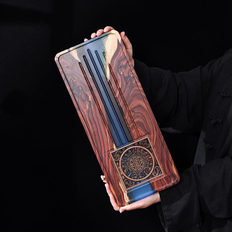 树脂小叶红檀实木盘茶盘长方形大号家用排水干泡茶台茶具托盘木盘