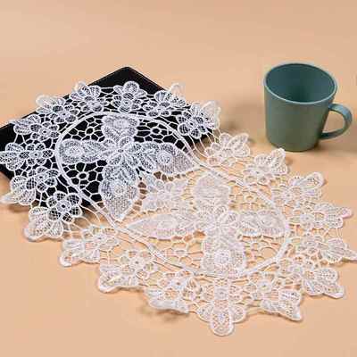 白色蕾丝桌旗椭圆形桌垫北欧式美式奢华镂空茶几垫餐桌布绣花盖布