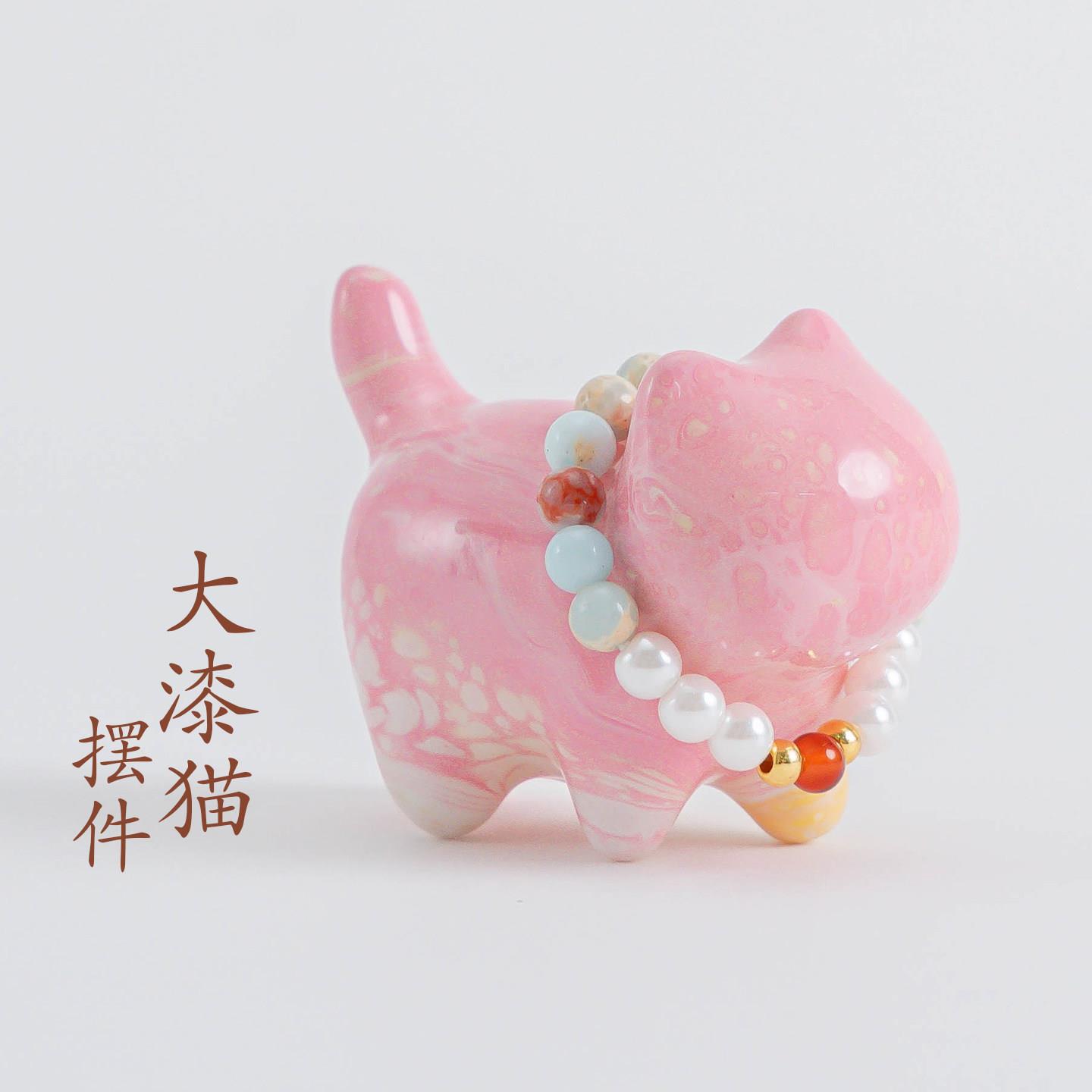 普陀山文创国风彩绘大漆猫挂件