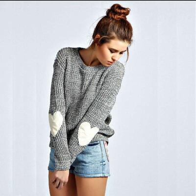 Hooded Knitted Sweater Love Elbow Sweater for Women
