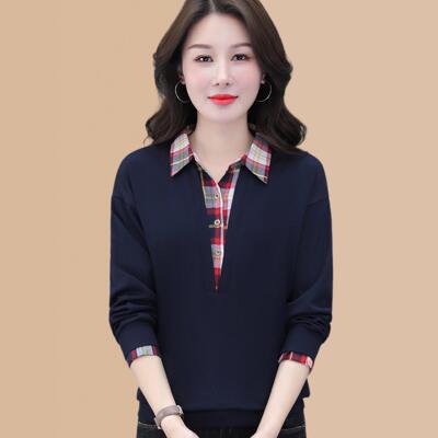 假两件卫衣女长袖2026春秋新款韩版妈妈洋气时尚减龄衬衫领格子衫