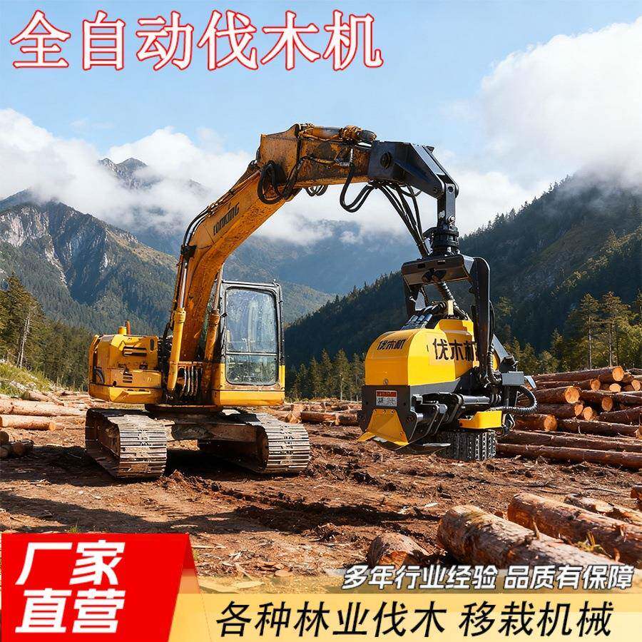 园林树木全自动伐木机挖机抱夹式伐木锯木头去枝断头带锯夹木机