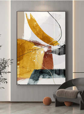 橙色入户玄关装饰画背景墙北欧抽象艺术挂画简约线条走廊过道壁画
