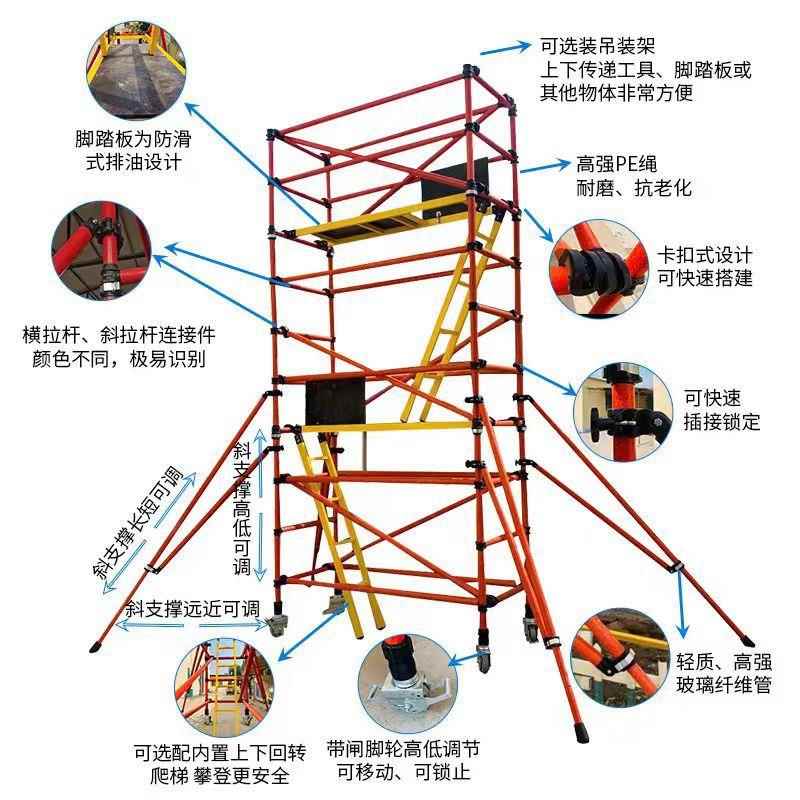 绝缘脚手架厂家直销移动s平台安全爬梯电力施工程玻璃钢脚手架带