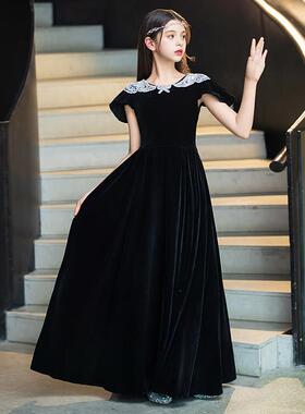 2025原创儿童新款黑色秋冬礼服长款女童钢琴大提琴演出服气质款