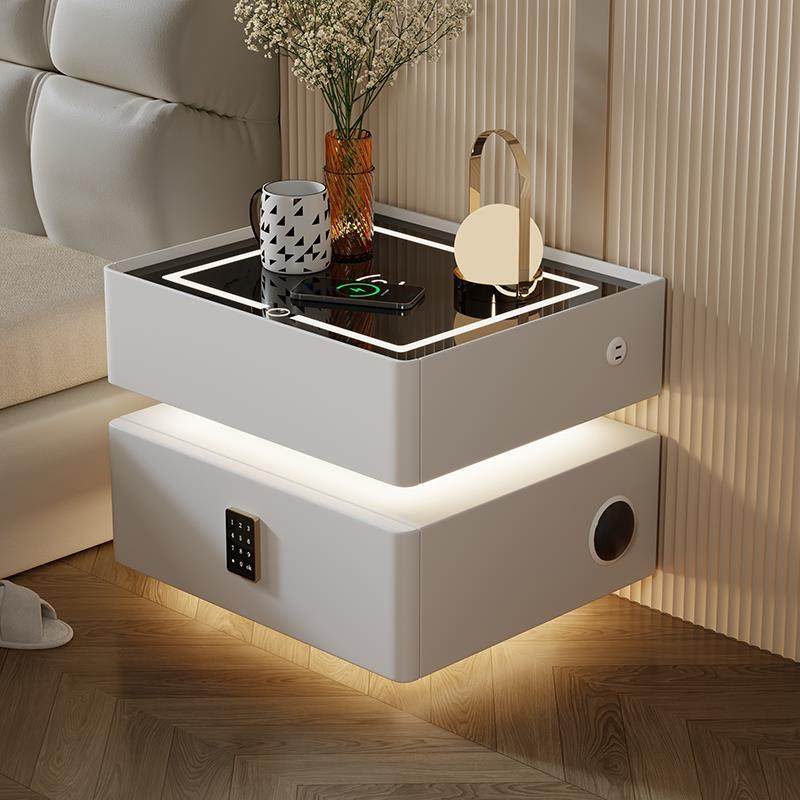 麦比梵智能多功能床头 柜 卧室实木无线充电轻奢高级床边 柜 岩板