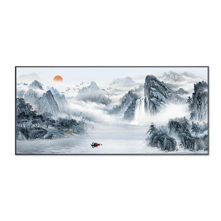 海纳百川山水装饰画新中式办公室字画国画风景客厅沙发背景墙挂画