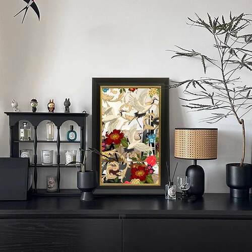 《仙鹤图》法式中国风镜子装饰画中古风卧室床头挂画轻奢客厅摆画