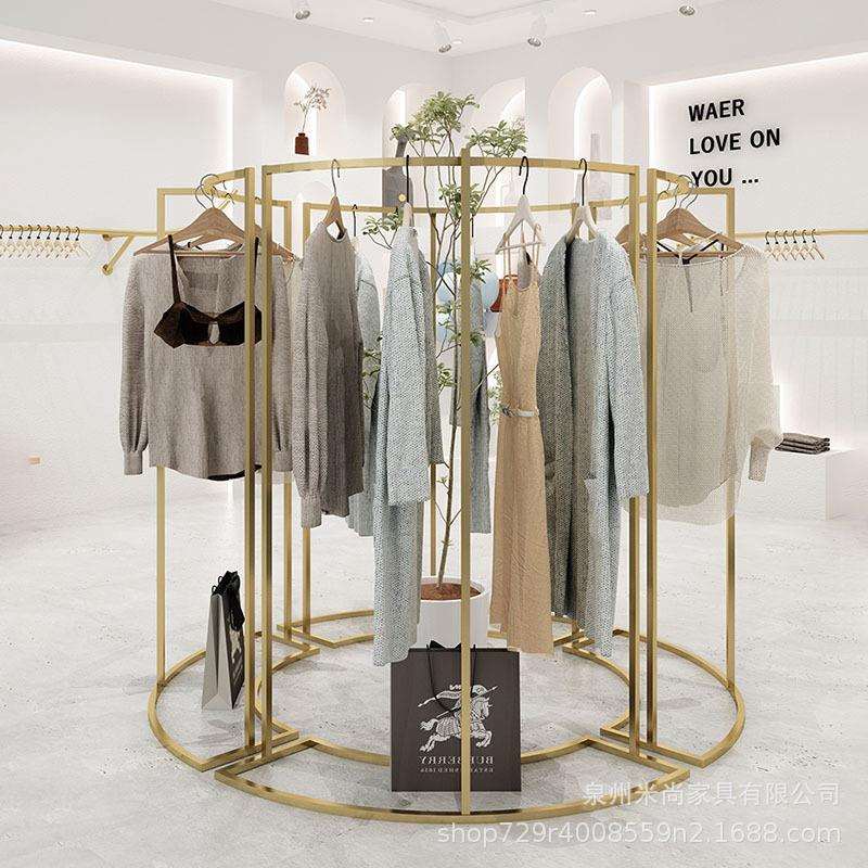 服装店铁艺烤漆中岛圆形货架店铺中间摆放道具高低陈列挂衣服架子