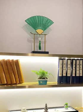 新中式玻璃扇形装饰摆件酒店别墅售楼处展厅玄关书柜样板间软装饰