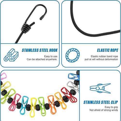 Retractable Portable Clothesline Clothing line Clothes Clips