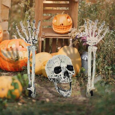 Halloween Realistic Skull Skeleton Head Human Hand Arms for