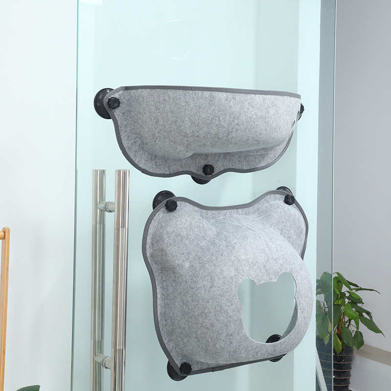 月亮船吸盘猫窝吊床悬挂玻璃吸盘毛毡猫窝空中别墅猫咪宠物窝