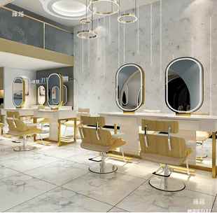 红理台发镜台柜子一982体美发店大理石店剪面发镜子带led灯双面镜