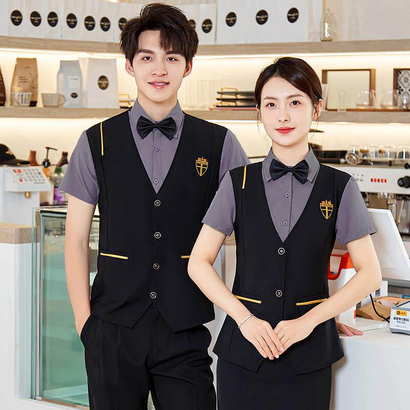 ktv服务员工作服短袖餐饮饭店西餐厅台球网咖酒吧工装假两件套装