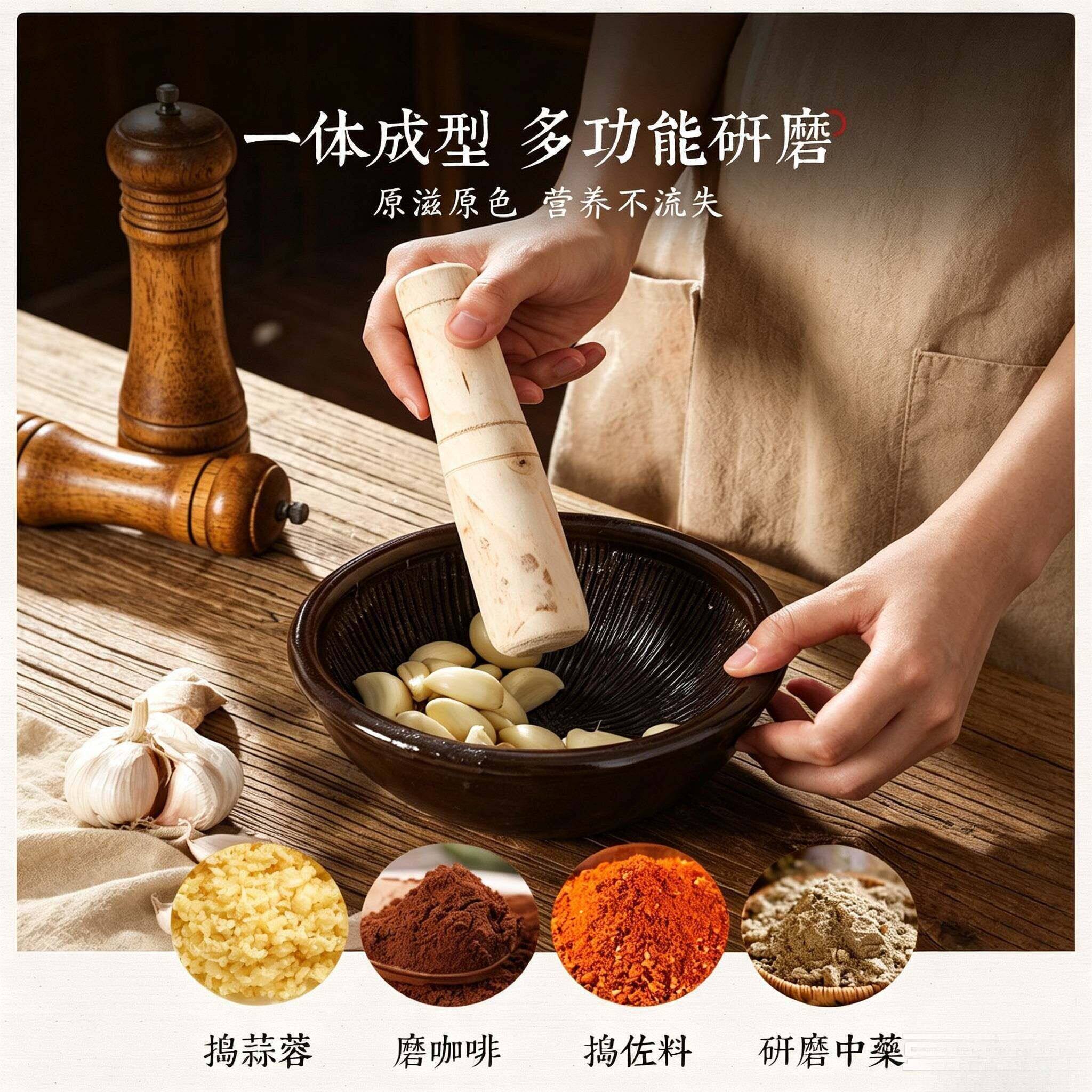 复古老式擂茶工具钵捣辣椒蒜泥神器家用手工研磨器咖啡色粗陶土