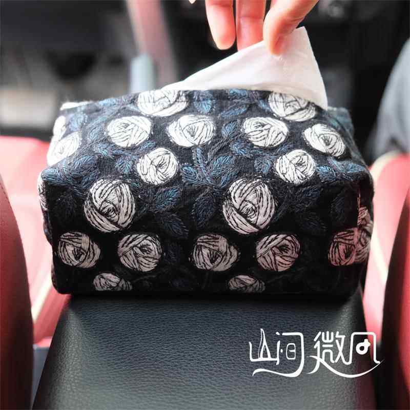重工玫瑰绣花纸巾盒法式刺绣纸巾套车载汽车后座扶手箱抽纸收纳袋,收纳整理,纸巾套,淘宝优惠券,粉丝福利购,淘宝优惠卷