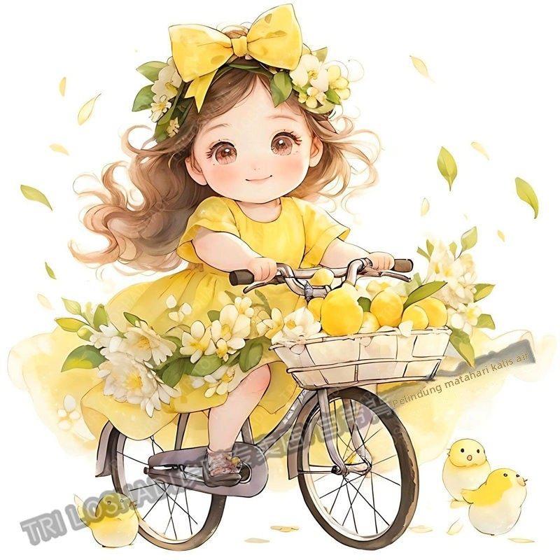 骑车捧花见面小女孩男孩贴纸墙面浪漫青梅竹马贴画汽车遮瑕贴纸画