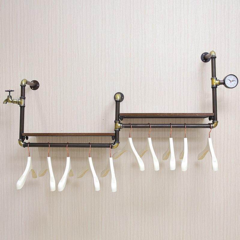 美式复古工业风置物架 创意服装店时尚服装展架铁艺水管一字隔板