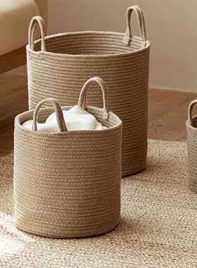 黄麻棉线脏衣篮脏衣服收纳筐脏衣篓高颜值手工编织筐麻绳装饰摆件