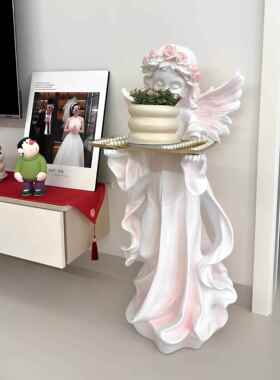 欧式爱丽丝复古小天使托盘摆件家居法式软装高级感客厅落地装饰品
