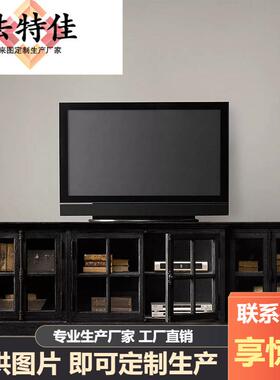 美式乡村复古全实木工业风电视柜天地锁白蜡木客厅高端娱乐柜