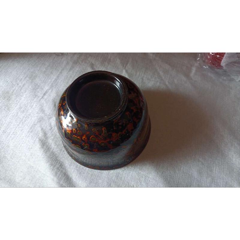 微瑕清仓福州木胎漆器犀皮绿金虫点花木制碗120mmx68mm介意者勿扰