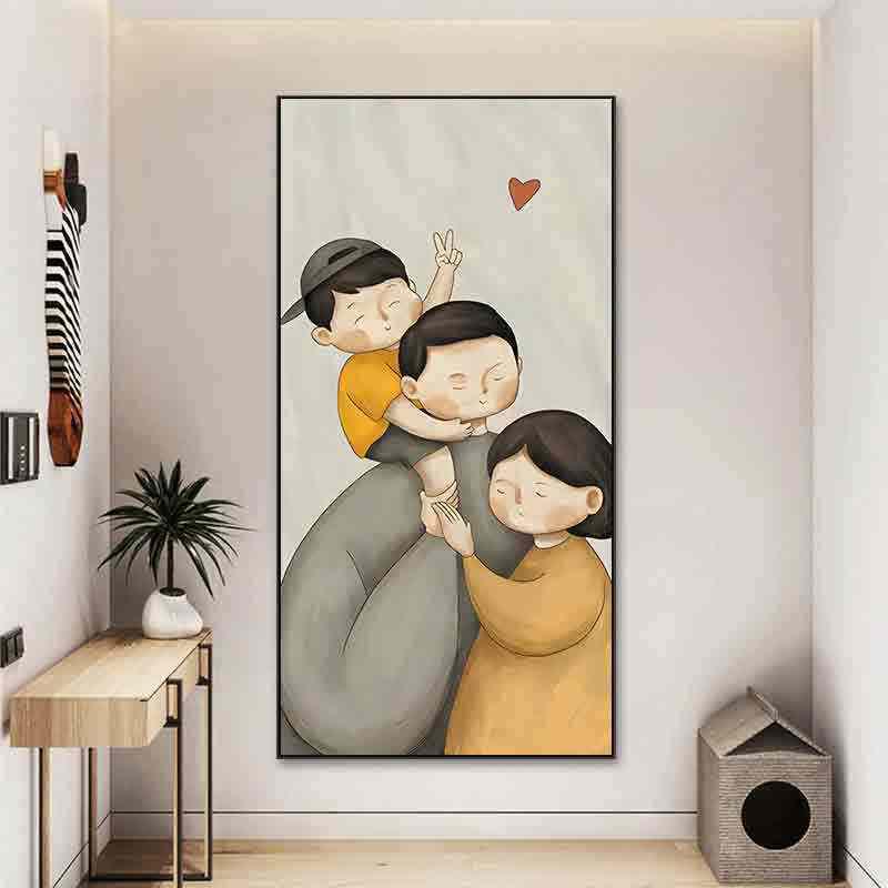 北欧一家四口玄关装饰画进门入户背景墙挂画客厅走廊过道温馨壁画