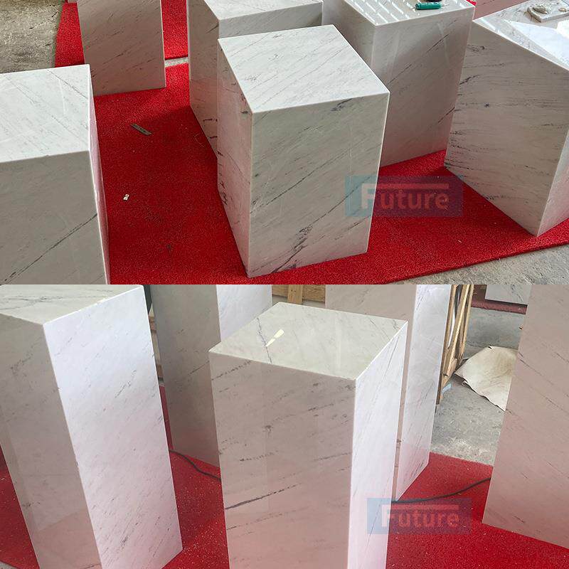 天然大理石南斯拉夫白方柱盒子底座现代简约轻奢咖啡桌客厅茶几