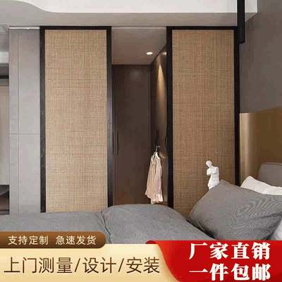 藤编门中式门推拉门实木折叠门隔断门卧室门移门衣柜门实木室内门