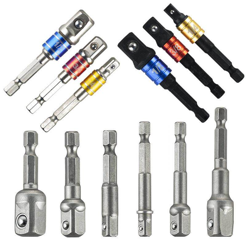 3PCS彩色接杆钢珠接杆 四方转六角接头1/4 3/8 1/2 3PC黑银彩杆