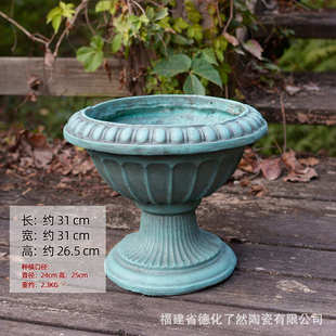 批发罗马庭院落地装饰欧式花盆花园高脚杯做底座创意摆件旧柱复古