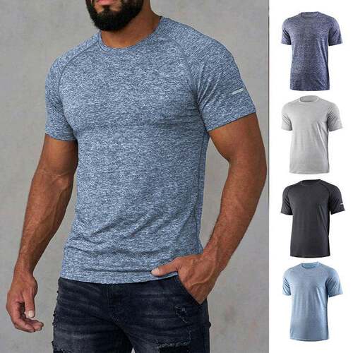 Men's Heather Gray Athletic T-Shirt Short Sleeve Raglan Tee
