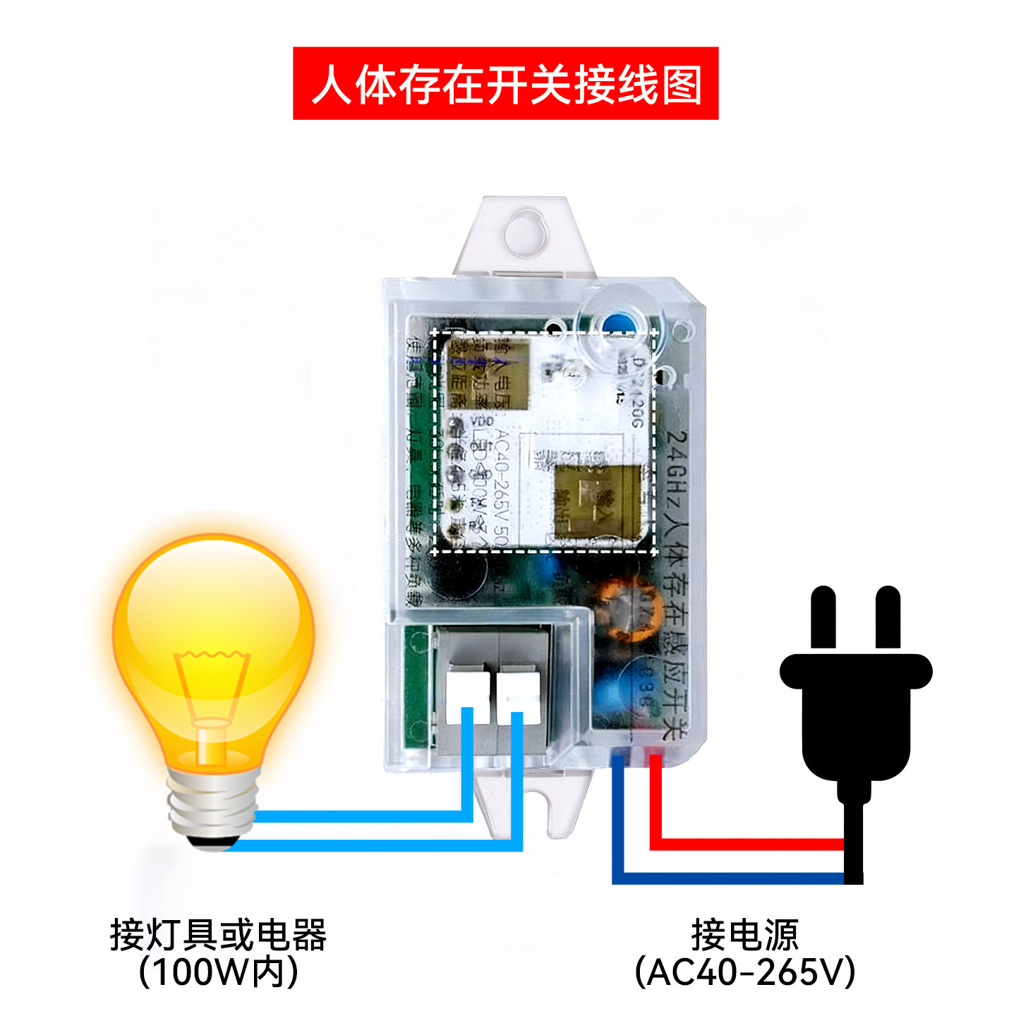 22微0v人存在24G毫米波心呼吸跳人体在灯不灭智能控制感应开关动