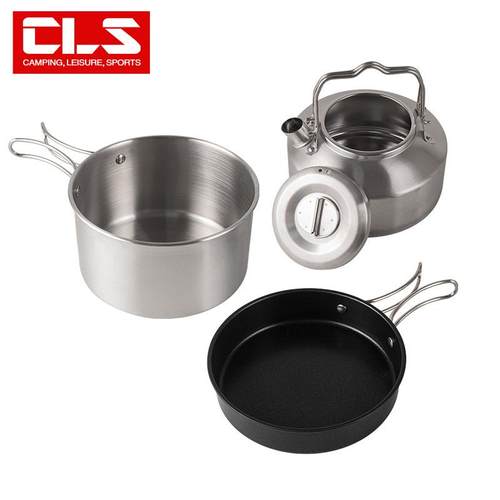 CLS户外不锈钢套锅露营便携自驾游烧水壶煮汤锅不粘煎盘野营锅具