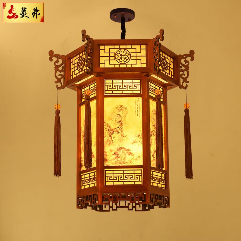 中式仿古宫廷吊灯实木中国风六角宫灯寺庙走廊过道火锅店餐饮灯笼