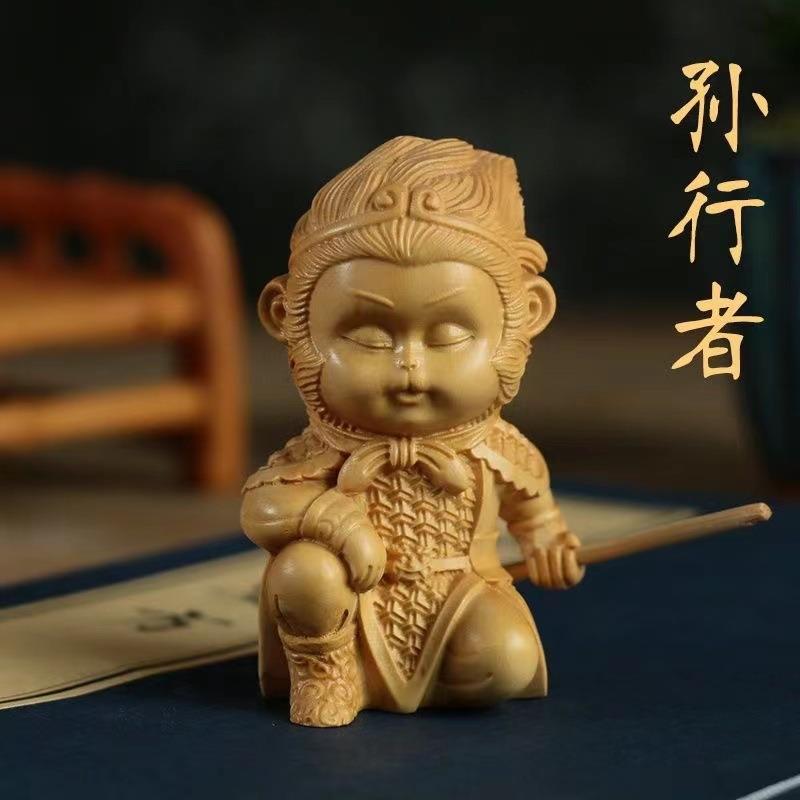 艺铭仙苑 黄杨木斗战胜孙悟空生肖猴手把件家居创意车载工艺品