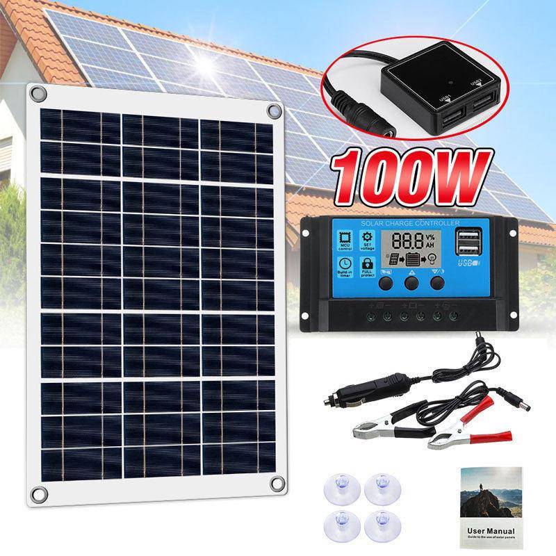 多晶太阳能18W18V双USB输出电池板控制器组合露营宠物屋离网发电