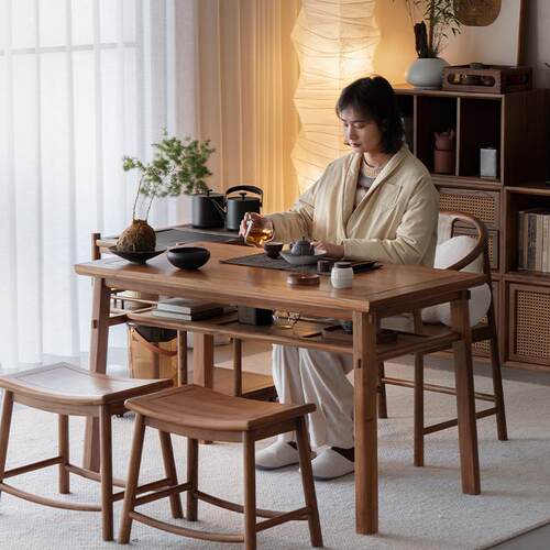 9茶TTZC新台中式阳台茶桌休闲木实家用小型榆木小户型喝茶桌