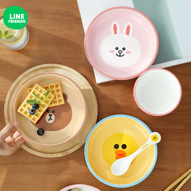line碗碟套装家用陶瓷餐具沙拉碗盘圆甜品点心可爱儿童深盘汤菜盘