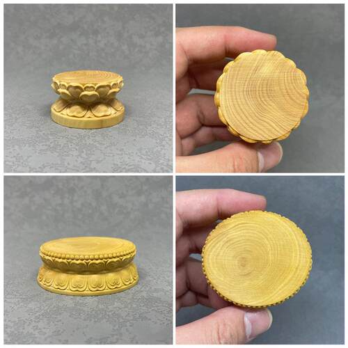 小叶黄杨木雕刻莲花底座圆形原木实木实心站立坐佛像加高托架桌垫