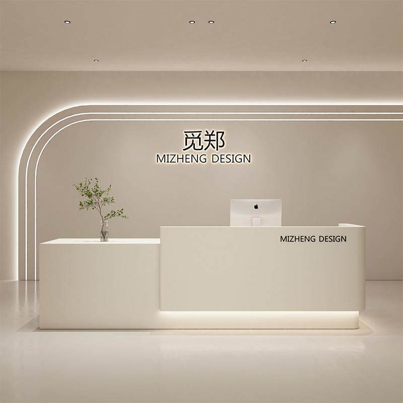 公司前台接待台女装服装店商铺吧台美容院柜奶油风弧形网红收银柜