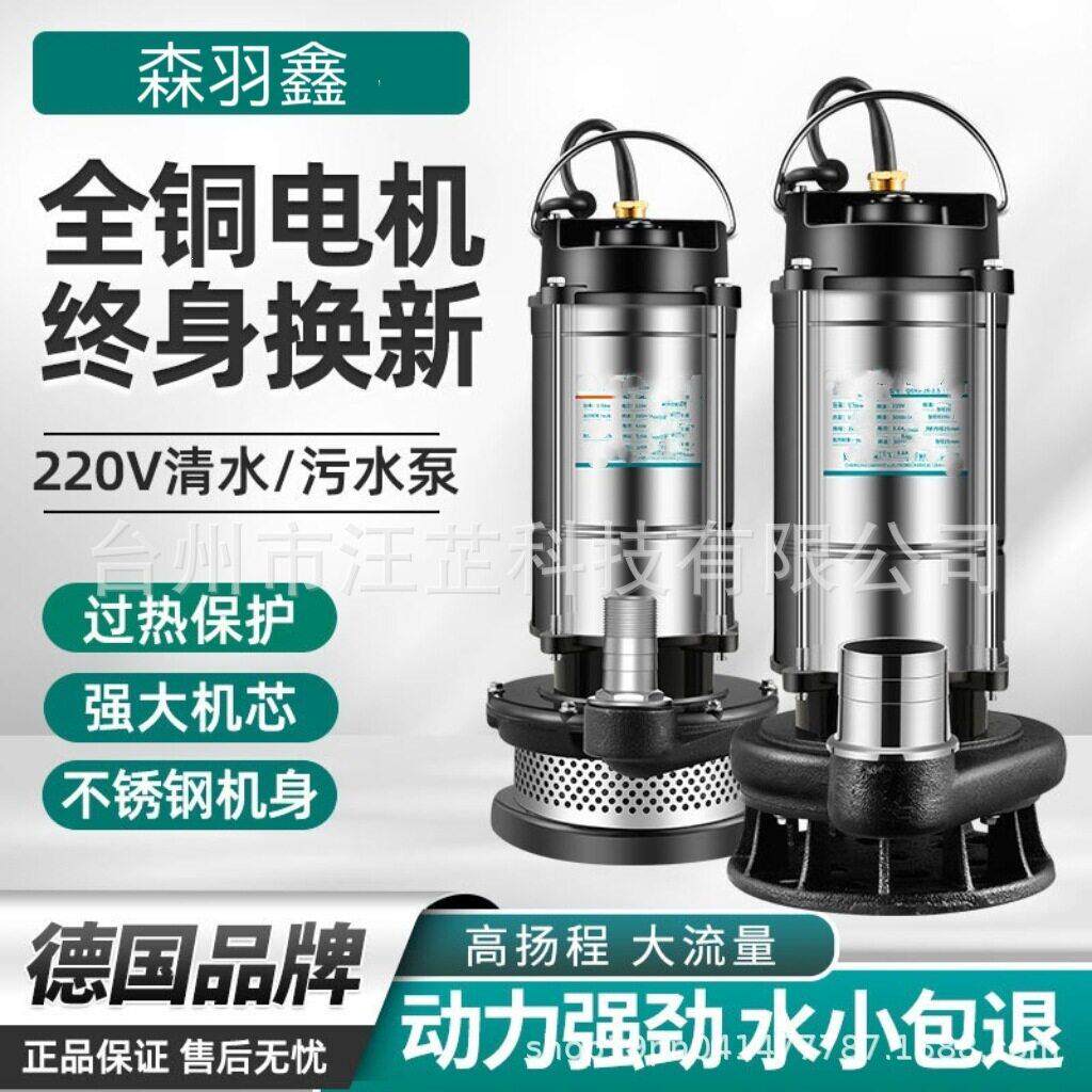 不锈钢潜水泵220V家用扬程抽水泵农用排污泵灌溉潜水水泵抽水机