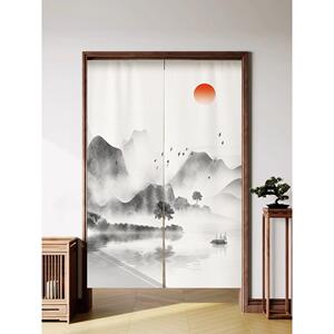 新型中国风景观门帘厨房家居浴室茶室布艺隔断窗帘无冲孔定制窗帘