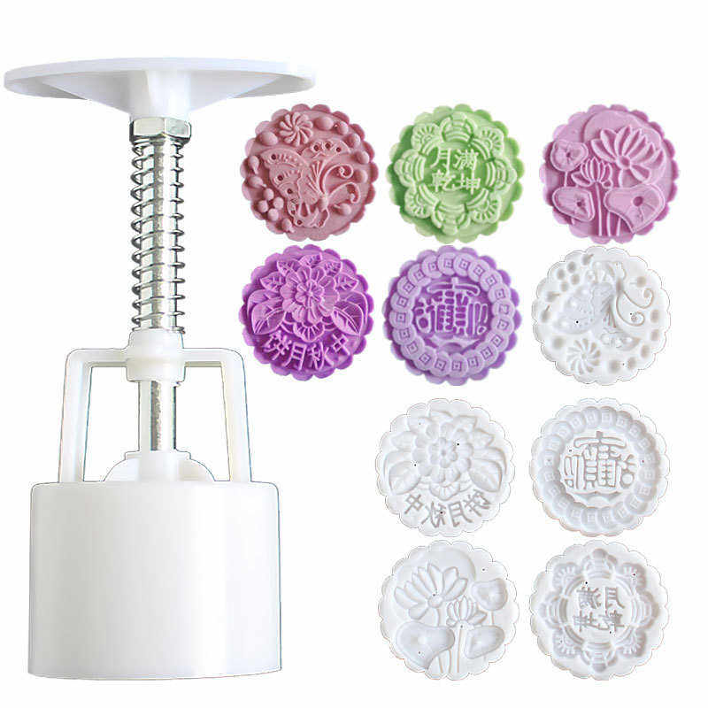 125克5片圆形月饼模手压式冰皮中秋带字蝴蝶花型文字广式月饼磨具
