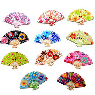 100个一包 新品 木制DIY扇子纽扣 彩绘印花木纽扣装 饰辅料