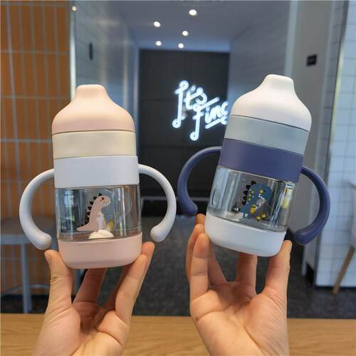 婴幼儿鸭嘴学饮杯可爱卡通塑料宝宝手柄杯防呛重力球水壶220ML