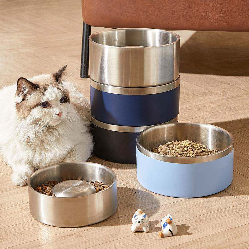 跨境亚马逊节食猫碗不锈钢狗碗宠物碗防噎宠物用品猫盆厂家