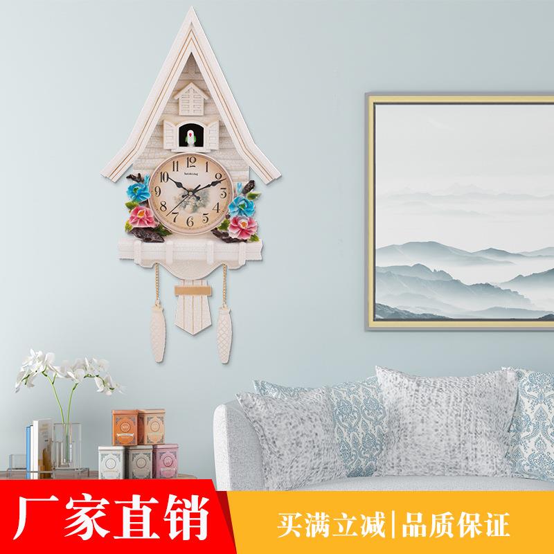 创意布谷鸟钟表欧式客厅挂钟儿童房整点报时家用挂墙时钟静音机芯